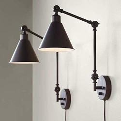 Wray Modern Industrial Up Down Swing Arm Wall Lights Set of 2 Lamps Dark Bronze Sconce for Bedroom Reading - 360 Lighting