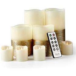 Furora LIGHTING LED Flameless Candles with Remote Control, Set of 8, Real Wax Battery Operated Pillars and Votives LED Candles with Flickering Flame and Timer Featured - Gold Trim