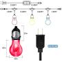 Elfeland LED Outdoor String Lights 48FT RGB Multicolor String Lights Dimmable Hanging Lights Patio Lights Backyard Lights Party Lights with 15Pcs Shatterproof LED Bulb & 2 Remote Controls