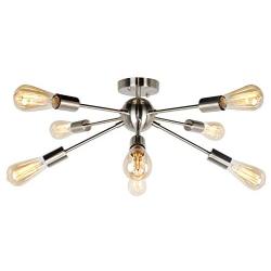 JHLBYL Sputnik Chandelier 8-Light Silver Modern Chandelier Fixture Classic Mid Century Semi Flush Mount Ceiling Light for Bedroom Living Room Dining Room Foyers