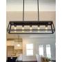 Eapudun 38-Inch 5-Light Kitchen Island Lighting, Farmhouse Linear Chandelier for Dining Room Pool Table Pendant Light Fixture, Matte Black and Wooden Finish, PDA1272-FBDT