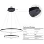 SUNMOO LED Modern Chandelier 2-Ring Led Pendant Light Circular Adjustable Chandelier Hanging Lighting for Dining Room Kitchen Living Room Bedroom 3000K Warm Light 55w (Black)