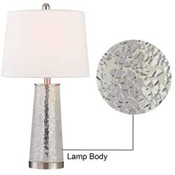 Maxax Table Lamps Set of 2 with White Fabric Shade, Bedside Nightstand Desk Lamps 3-Way Dimmable Decorative for Living Room Bedroom Dining Room Kitchen, Nickel Finish