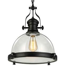 NIUYAO Industrial Nautical 15'' Wide Glass Pendant Light Retro Clear Ceiling Lighting Chandelier Hanging Light with Chain for Kitchen Restuarant Cafe Living Room Bar Black 454005