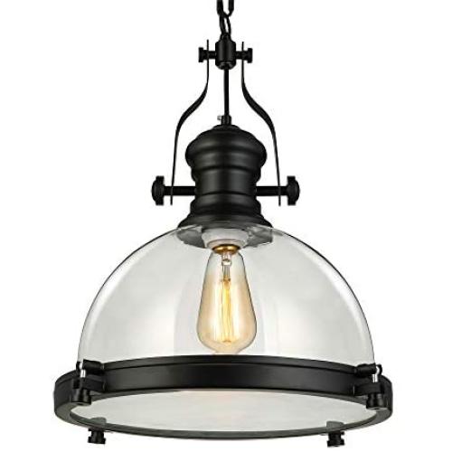 NIUYAO Industrial Nautical 15'' Wide Glass Pendant Light Retro Clear Ceiling Lighting Chandelier Hanging Light with Chain for Kitchen Restuarant Cafe Living Room Bar Black 454005
