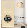 Kira Home York 63'' Minimalist Tray LED Floor Lamp (7W LED, Energy Efficient/Eco-Friendly) + Honey Beige Shade - Modern Standing Arc Light with Hanging Lamp Shade, Black Finish