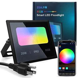 Zglon LED Flood Lights RGB Color Changing 100W Equivalent Outdoor, 20W Bluetooth Mesh Smart Floodlights RGB APP Control,Grouping，IP65 Waterproof, Timing, 2700K&16 Million Colors