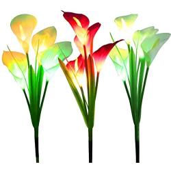 WOSPORTS Solar Lights Outdoor Garden Stake Flower Lights, Multi Color Changing LED Lily Solar Powered Lights for Patio, Lawn, Garden, Yard Decoration (Solar Lights Outdoor 3Pack)
