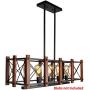 PUZHI HOME Farmhouse Linear Chandelier, 5 Lights Wooden Kitchen Island Lighting Linear Pendant Light Fixture Antique Industrial Metal Dining Room Light