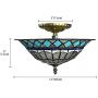 LITFAD Tiffany Stained Glass Style Ceiling Lamp Blue Diamond Pattern 12 Inch Flush Mount Ceiling Light LED 2 Lights Pendant Lighting for Dining Room Bedroom Corridor