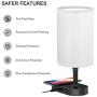COZOO Bedside Table & Desk Lamp with Wireless Charging Pad and 3 USB Charging Ports,10W, Black Charger Base with White Fabric Shade, LED Light for Bedroom/Nightstand/Living Room