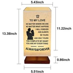 Engraved Bedside Table Lamp for My Love - Personalized Fabric Wooden Desk Lamp for Bedroom Living Room Office Study - Perfect for Valentines Christmas Gift for My Lover