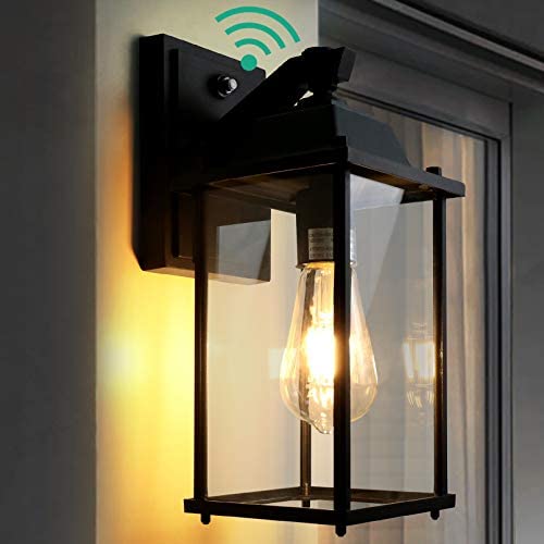 Outdoor Light Fixtures Wall Mount，Large Dusk to Dawn Led Outdoor Light Sensor Porch Light with E26 Base Socket,Waterproof Anti-Rust Wall Mount Lamp with Bulb for Doorway (Black, 12.9in)
