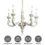 PAFEE Farmhouse Wooden Chandelier 5 Lights Hanging Fixtures Anticorrosive Arms for Dining, Bedroom, Living Room, 20”H x 24.5”L, White