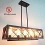 Bizinlumin Farmhouse Rectangle Dining Room Chandelier Lighting, Wood Rustic Kitchen Island Light Fixture Metal Industrial Cage Pendant Light Linear Edison Billiard Light 5 Lights E26 BY17032