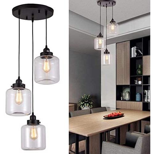 Modern Glass Pendant Lighting Matte Black Adjustable Suspension Retro Loft Pendant Lamp for Kitchen Island, Dining Room, Foyer, Farmhouse Hanging Light Fixture