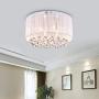 Edvivi Belle 4-Light Chrome Finish with White Thread Wrapped Drum Shade Flush Mount Chandelier Ceiling Fixture with Hanging Crystals | Glam Lighting