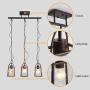 NEWSEE Vintage Pendant Light Industrial Iron Lantern Hanging Lighting Fixture Adjustable Height， Metal Cage Chandelier Clear Glass for Dining Room Kitchen Island Farmhouse Entryway (Pendant 3 Light)