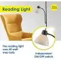 Adjustable Black Floor Lamp with Reading Light by Light Accents - Susan Modern Standing Lamp for Living Room/Office Lamp 72'' Tall - 150-watt with Side Reading Light Corner Lamp (Black)