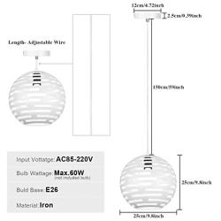 SUNVP Pendant Light Modern White Sphere Design Iron Ceiling Hanging Lamp Minimalist Style for Kitchen Island Dining Room, Living Room, Bedroom, Coffee Bar