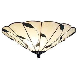 LITFAD Three Lights Flush Mount Ceiling Light with Leaf Theme, 16-Inch Wide Tiffany Style Ceiling Lamp White Glass Lampshape