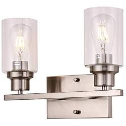 LIGOTFIRE Bathroom 2 Light Fixtures Brushed Nickel Wall Sconce Metal Wall Lights with Clear Glass Shade Porch for Mirror Kitchen Living Room Hallway