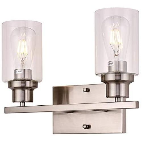 LIGOTFIRE Bathroom 2 Light Fixtures Brushed Nickel Wall Sconce Metal Wall Lights with Clear Glass Shade Porch for Mirror Kitchen Living Room Hallway