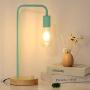Minimalist Table Lamp, Dimmable Nightstand Desk Lamp, Bedside Lamp Industrial Style with Wood Base (Mint Green)