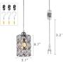 Swag Plug-in Crystal Pendant Light with 3.2 Ft Hanging Cord and On/Off Switch, Original Industrial Cage and Crystal Lampshade Design Hanging Lamp for Dining Room Restaurant Bed Room Hallway