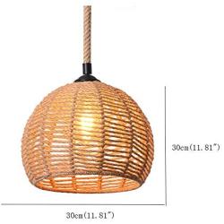 Berlato Coastal Beach Rope Rattan Woven Pendant Lamp, Natural Simple Hand Weaved Dome Pendant Light, Suspension Lamp for Living Room Bedroom Studyroom Hotel Restaurant