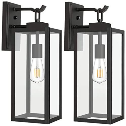 Outdoor Wall Lantern with Dusk to Dawn Photocell, LED Bulb Included, Matte Black Wall Light Fixtures, Architectural Wall Sconce with Clear Glass Shade for Entryway,Porch,Doorway,ETL-2 Pack