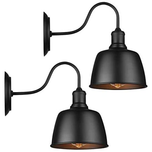 Black Gooseneck Barn Wall Light Wall Sconce Lighting Industrial Retro Farmhouse E26 Wall Lamp Led Porch Light for Kitchen, Foyer,Bedroom,Warehouse, Dining Room, Restaurant (2 Lights)