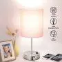 Touch Control Table Lamp, 3 Way Dimmable Modern USB Desk Lamp with 2 Fast Charging Ports and AC Outlet, Bedside Nightstand Lamp for Bedroom, Living Room, Office, ST64 6W 4000K LED Bulb Included