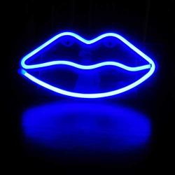 JYWJ Lip Blue Neon Sign,USB or 3-AA Battery Powered Neon Light,LED Lights Table Decoration,Girls Boy Bedroom Wall Decoration,Kids Birthday Gift,Wedding Party Supplies Business Gifts Neon Signs