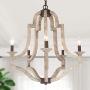 LOG BARN Wood Metal Chandelier, Farmhouse Chandelier Lighting for Kitchen Island, Dining Room, 5-Light, W 23”