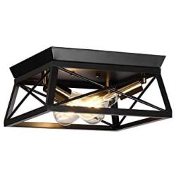 HUESLITE 3-Light Farmhouse Flush Mount Ceiling Light,Industrial Iron Ceiling Lighting Fixtures for Hallway, Entryway, Dining Room,Kitchen, Bedroom, Balcony Living Room (Black, 3-Light)