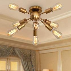 SGLfarmty Close to Ceiling Sputnik Chandelier Semi Flush Mount Mid-Century Light Fixtures Brushed Brass Lighting Ceiling Lamp for Bathroom Bedroom Dining Room Ceiling