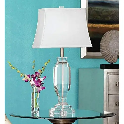 Modern Glam Table Lamp Solid Clear Crystal Glass Urn Brushed Steel Rectangular Fabric Shade Decor for Living Room Bedroom House Bedside Nightstand Home Office Reading Family - Vienna Full Spectrum Modern Glam Table Lamp Solid Clear Crystal Glass Urn Brushed Steel Rectangular Fabric Shade Decor for Living Room Bedroom House Bedside Nightstand Home Office Reading Family - Vienna Full Spectrum