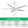 Ceiling Fan with Lights, CJOY 53 Inch Modern Ceiling Fan with 5 Reversible Blades, 3000K, Remote Controls, for Indoor, White