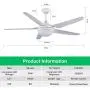 Ceiling Fan with Lights, CJOY 53 Inch Modern Ceiling Fan with 5 Reversible Blades, 3000K, Remote Controls, for Indoor, White