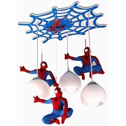 Indoor chandelier lighting LED Pendant Light Childrens Room Spider-Man Lighting 3-Light Hanging Lamp Glass Lampshade Boys Bedroom Decorative Lamp Cartoon Children Pendant Lamp Living Room Dining Room