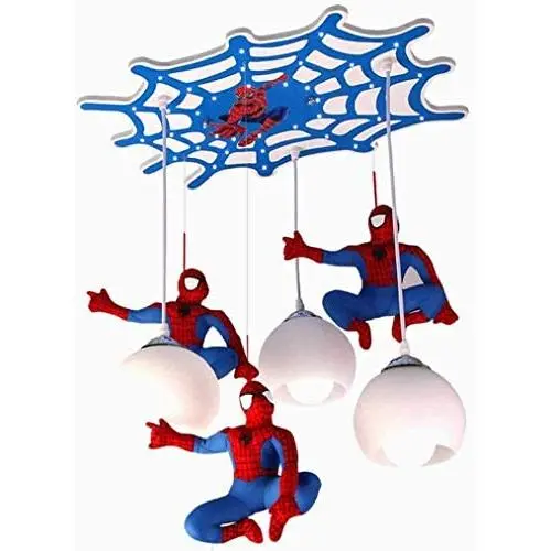 Indoor chandelier lighting LED Pendant Light Childrens Room Spider-Man Lighting 3-Light Hanging Lamp Glass Lampshade Boys Bedroom Decorative Lamp Cartoon Children Pendant Lamp Living Room Dining Room