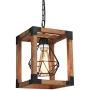 Farmhouse Chandelier Small Rustic Pendant Lighting Fixture for Dinning Room, Kitchen Island, Living Room, Entryway, with Wood&Metal Cage Square 7.9, 1 Light DOHOMER