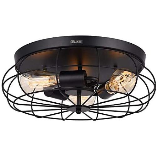 Semi Flush Mount Ceiling Light Fixtures Industrial Rustic Metal Cage 3-Light Kitchen Light Fixture for Hallway Bedroom Farmhouse (Bulbs not Included)