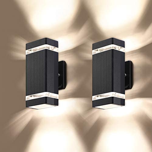 LMP 2 Pack LED Square Up and Down Lights Outdoor Wall Light，Body in Aluminum Waterproof Outdoor Wall Lamps，3000k 5W with Certificate ETL…