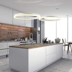 JONATHAN Y JYL7200A Baxter 23.5'' Integrated LED Metal Hoop Pendant Modern,Contemporay,Transitional Dimmable, Adjustable, for Dining, Living Room, Kitchen, Commercial Office, Matte White