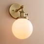 Pathson Industrial Wall Sconce with White Globe, Brass Bathroom Vanity Light with On Off Switch, Vintage Wall Light Fixtures for Living Room Loft Hallway