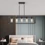 LUBURS  Kitchen Island Lighting - 5 Lights Chandelier,Black Pendant Lighting with Metal Adjustable Rods&Clear Glass Shade, Vintage Pendant Ceiling Lamp for Dining Room Kitchen Living Room Farmhouse