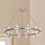 MEEROSEE Brushed Nickel Chandelier Modern Farmhouse LED Pendant Lighting Fixture D35.43'' Acrylic Shade 24 Lights Round Dining Room Chandeliers for Island Kitchen Living Room Dimmable