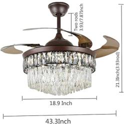 Sky Demons 42’’ Modern Crystal Fandelier LED Chandelier with Remote Invisible Retractable Blades Ceiling Fans Light 3 color Temperature Fan Light Fixture for Dining Room,Living Room,Kitchen